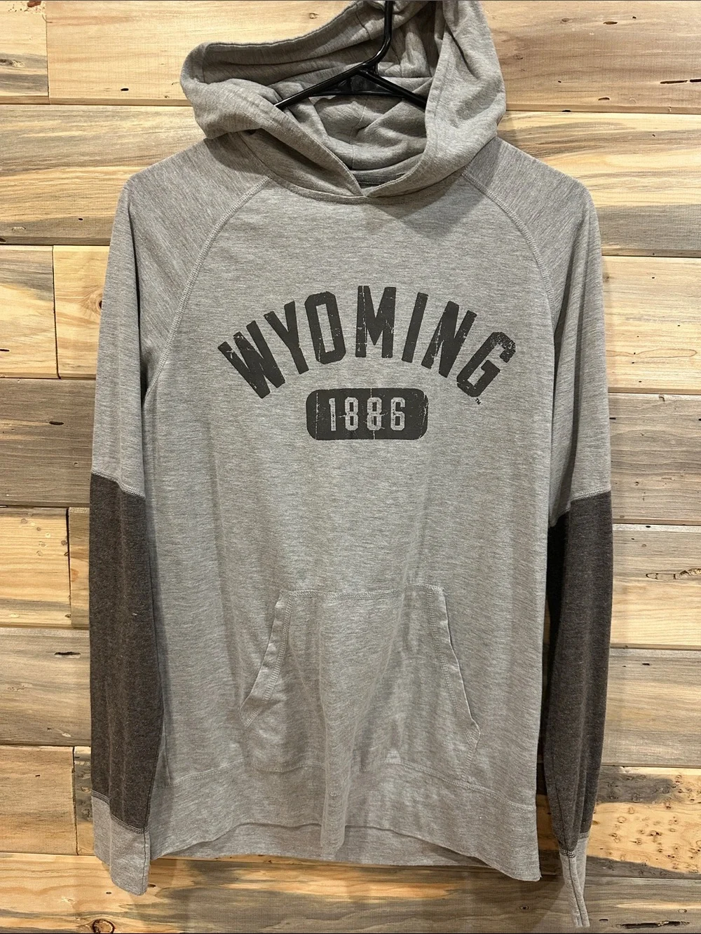 Champion Gray Two-Tone WYOMING 1886 Hooded Long Sleeve Tee